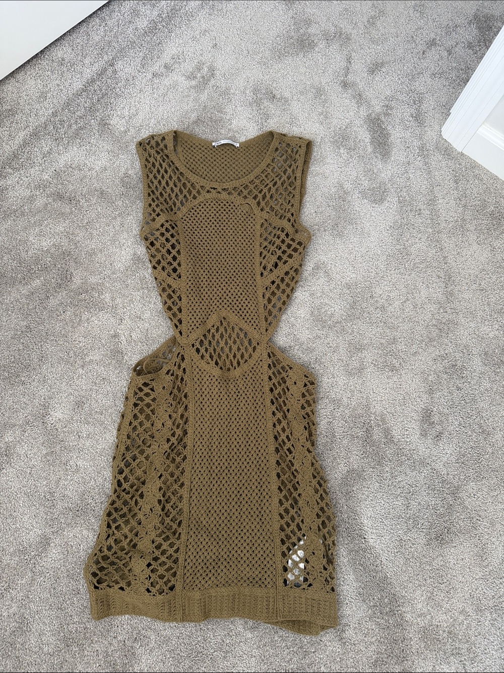 Zara Olive Green Crochet Mini Dress